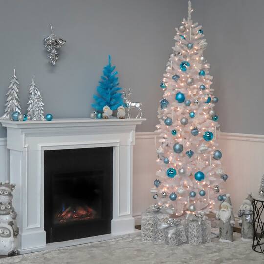 7 ft. Pre-lit White Kingswood Fir Pencil Artificial Christmas Tree, Clear Lights